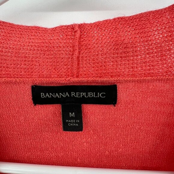 Banana Republic Coral Pink Linen Blend V-Neck Sweater Women's Medium - Picture 2 of 4